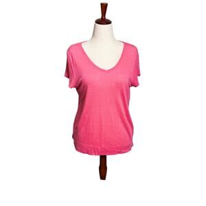 J. Jill top Love linen pink short sleeve loose fit v neck 100% linen Sz M